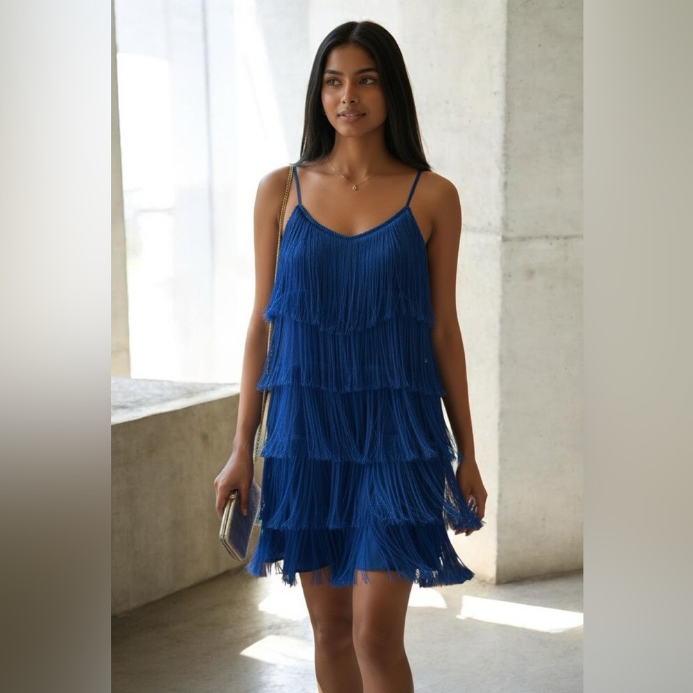 Zara Vibrant Blue Fringe Dress Size S